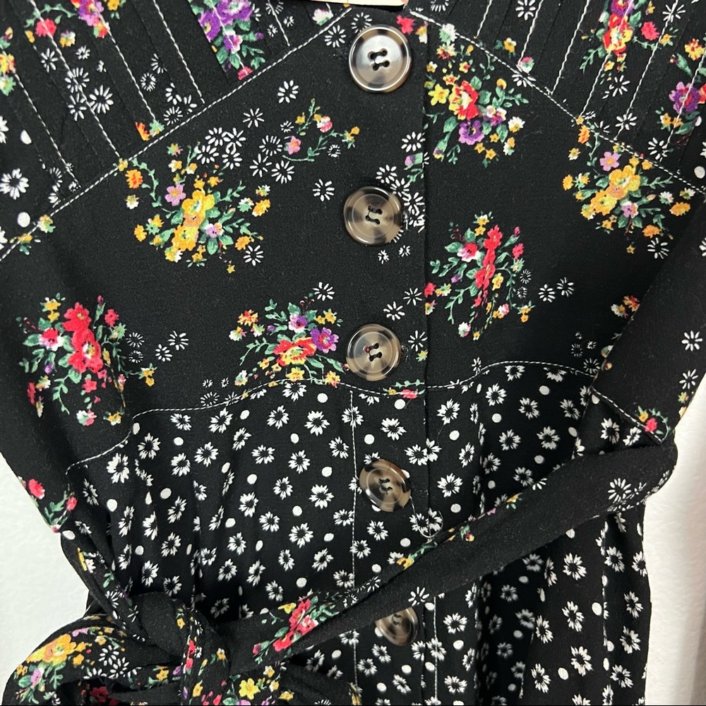 Free People black floral mixed print long sleeve mini dress Size Small - Picture 4 of 8